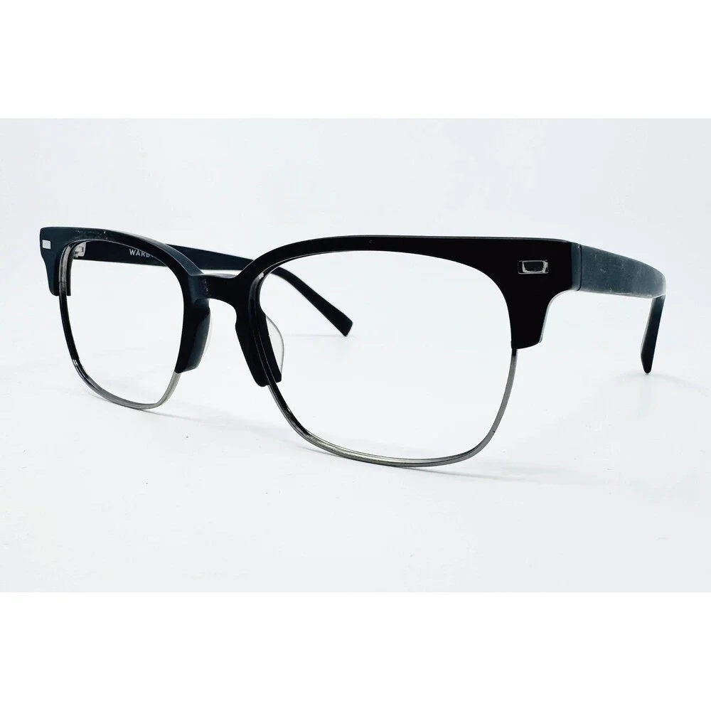 Warby Parker Ames 3101 Eyeglasses Mens Black Silver Browline 54-18-145
